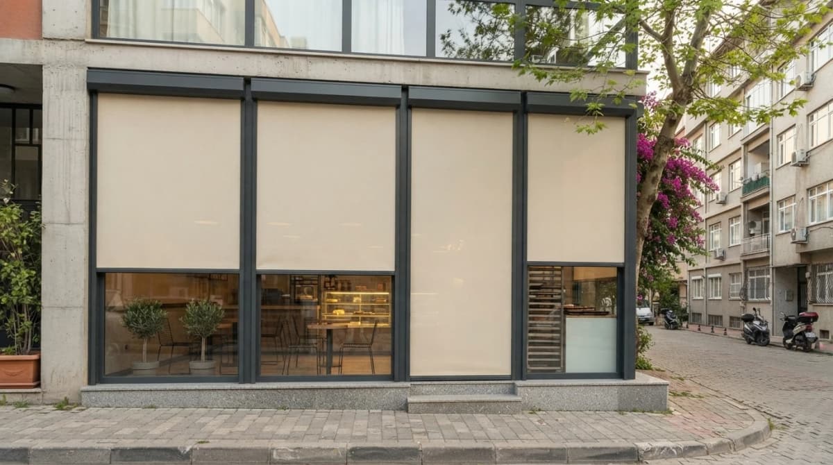 Urla'da bir otel terasının fermuarlı zip perde ile kapatılması