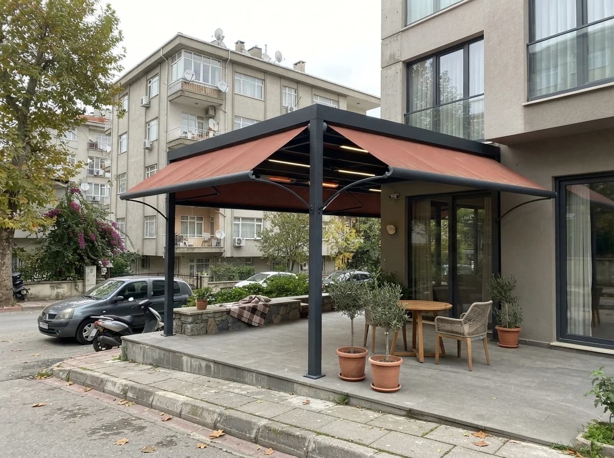İzmir'de dar bir cepheye monte edilmiş kompakt win tente